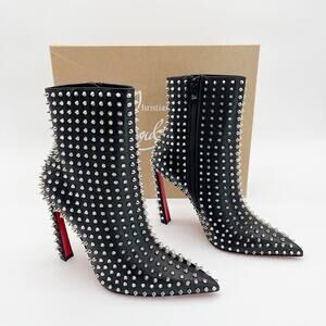 Christian Louboutin Black Condora Booty Spiked Leather Heeled Ankle Boots EU 40
